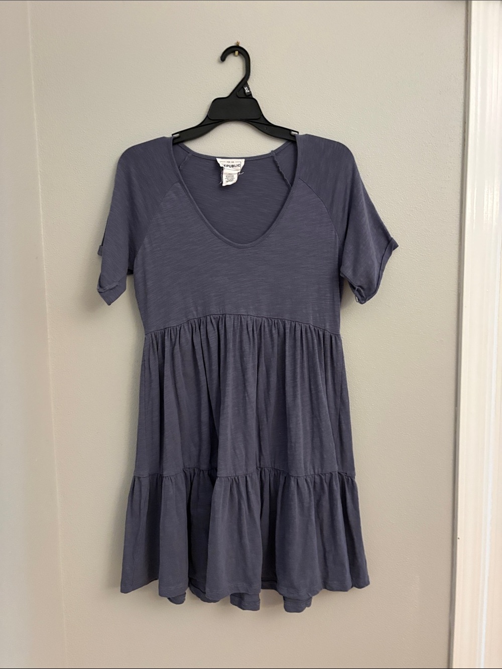 For the Republic Soft Tiered Swing Dress in Dusty Blue XS